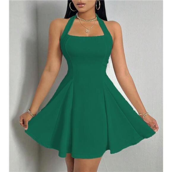 Dresses & Skirts - Women's Summer Dress Sleeveless Halter Neck Green